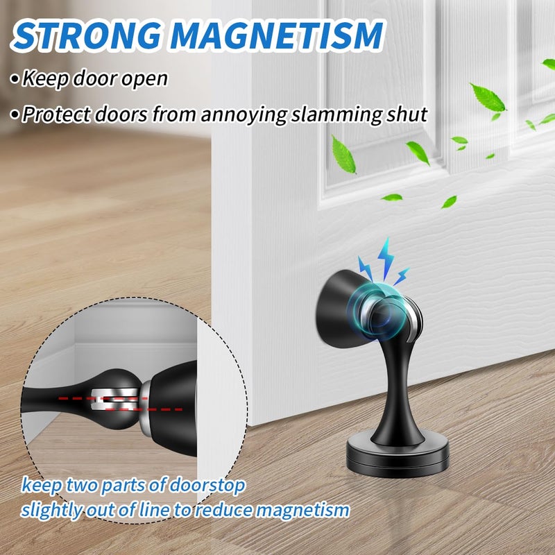 KOLAKO 6 Pack Door Stoppers, Black Magnetic Door Stops, Heavy Duty Wall Floor Magnetic Door Catch, Brushed Oil Rubbed Magnet Doorstop to Keep Doors Open - Image 4